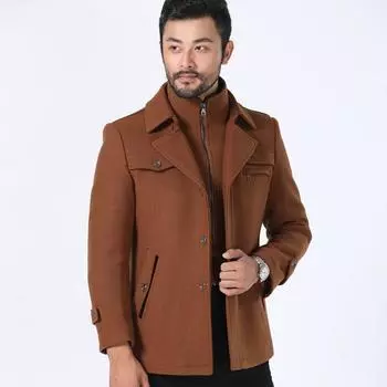 Осенне-зимняя мода двубортное утолщенное шерстяное пальто мужское шерстяное пальто для мужчин среднего возраста M чёрный