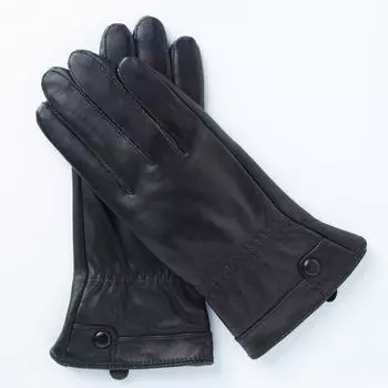 Autumn and Winter Fashion Genuine Leather Sheepskin Gloves for Women with Velvet Warm Nail Buckle Coral Velvet Touch Screen Outdoor Riding Driving One size