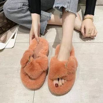 Autumn and Winter Fashion Plush Slippers Women Casual Warm Slippers Indoor Ladies Slippers 35 оранжевый