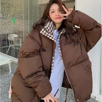 Осенне-зимние модные женские хлопковые куртки, свободные пуховики, женские повседневные хлопковые куртки, теплая верхняя одежда XXL чёрный