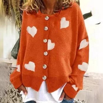 Autumn and Winter Fashionable Women s Sweaters, Knitted Sweaters, Single-breasted Heart-shaped Pattern Women s Cardigans S хаки