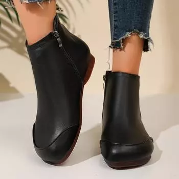 Autumn and Winter Flat-soled Soft-soled Women s Shoes Short Boots Retro Casual Cross-leather Boots 35