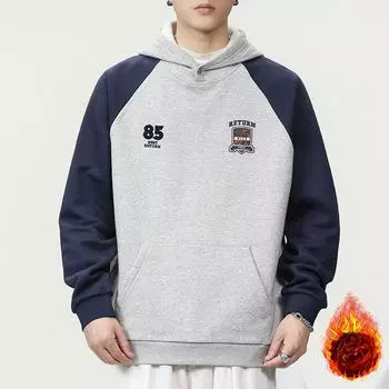 Осенне-зимний флисовый утолщенный теплый американский свитер с капюшоном, мужская свободная куртка большого размера, повседневная куртка высокого класса, модный бренд M