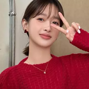 Autumn and winter flocking burgundy love stud earrings women s simple high-end sense versatile earrings temperament fashion earrings copper