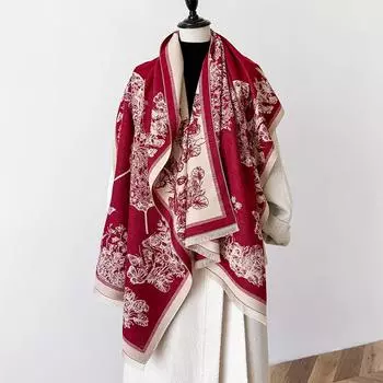 Осенние и зимние цветы и растения, принт с текстурой «Бабочка Морроу», двухсторонний теплый шарф, внешний чехол для шали для женщин 185cm красный