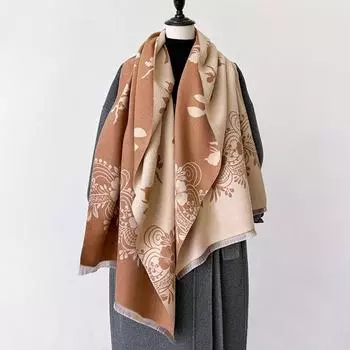 Autumn And Winter Flowers Vine Man Composition Texture Printing Double-Sided Warm Scarf Women S Shawl Outside 180*65 коричневый