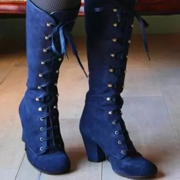 Autumn and winter foreign trade large size European and American fashion straps Roman knight boots high boots round head super high heel 43 35 чёрный