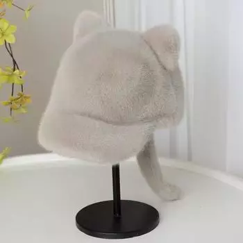 Autumn and winter fur fashion versatile thickened warm cap new water shao hair hat female cat ears baseball cap M56-58cm чёрный