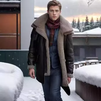 Autumn and Winter Fur Integrated Thickened Warm PU Leather Jacket Men s Plush Coat S чёрный