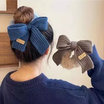 Autumn and Winter Gentle Knitted Wool Bow Hair Rope Sweet and Versatile Large Hair Ring Head Rope Hair Rubber Band кофейный