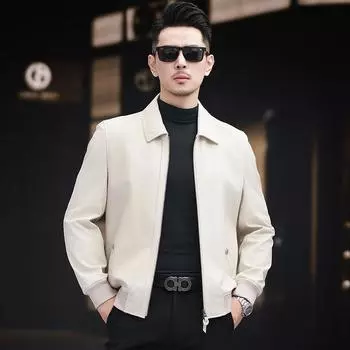 Осенне-зимняя куртка из натуральной кожи, мужская куртка с лацканами из козьей кожи, деловая мужская повседневная кожаная куртка, которую можно дополнить бархатом на весну L