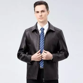Autumn and winter genuine leather jackets for men with velvet to keep warm, middle-aged casual sheepskin jackets for dads 170