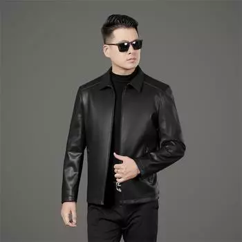 Autumn and Winter Genuine Leather Jackets for Men, New Business Casual, High-end Temperament, Fashionable Windproof Leather Jackets M