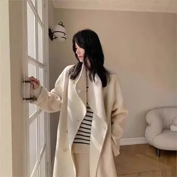 Осенне-зимнее двухстороннее шерстяное пальто с золотой пряжкой, женское утолщенное шерстяное пальто с воротником-стойкой S