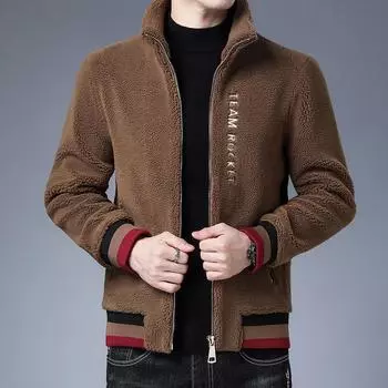 Осенне-зимняя куртка из зернистого бархата, мужская шуба из искусственной овчины, модное мужское шерстяное пальто с воротником-стойкой M