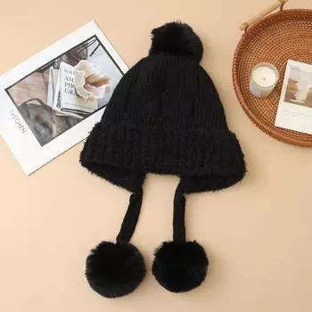 Autumn and Winter Hat Female Sweet Cute Hairball Plush Rabbit Hair Warm Hat Fashion Ear Protection Wool Hat One Size