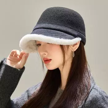 Autumn and Winter Hat Women s Imitation Wool Velvet Thickened Thermal Hat Fashion Bucket Hat Basin Hat One Size