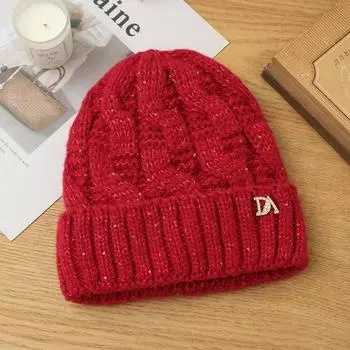 Autumn and Winter Hat Women s Solid Color Knitted Headgear, Ear Protection, Warm Cover, Wool Hat One Size