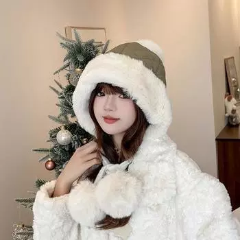 Autumn and winter hats women s plush new knitted versatile warm ear protectors thickened fashion plush thick Lei Feng hat one size fits all хаки