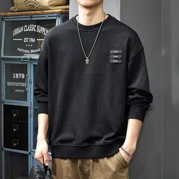 Осенне-зимний тяжелый жаккардовый свитер, мужской, американский, ретро, свободный, большого размера, нижняя рубашка, бархатный топ с круглым вырезом M