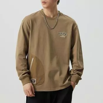 Футболка мужская свободного покроя цвета хаки с длинными рукавами в стиле ретро и осенне-зимнего сезона, большого размера, модная брендовая рубашка-свитер в американском стиле M хаки