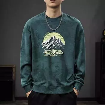 Осенне-зимний плотный мужской свитер с принтом тай-дай, американская модная брендовая печать, свободная повседневная куртка с длинными рукавами M темно-зеленого