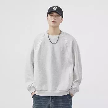 Осенне-зимняя толстовка из плотной однотонной ткани с круглым вырезом для мужчин, белая однотонная свободная рубашка с круглым вырезом и внутренним слоем, модный топ S