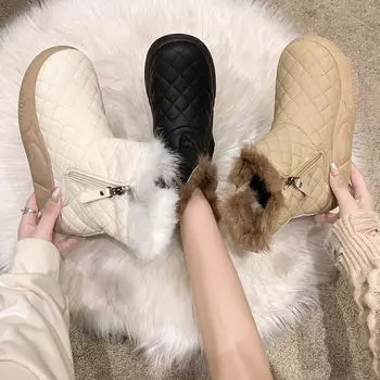 Autumn and winter help casual fashion warm women s shoes round head platform Martin boots middle-aged and elderly mother cotton boots snow boots 35 чёрный