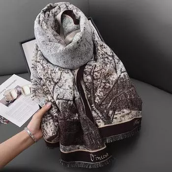 Autumn And Winter High-End Apricot Tree Jacquard With Warm Shawl, Japanese And Korean Trend Light Luxury Sweet Couple Photo Scarf 67*185