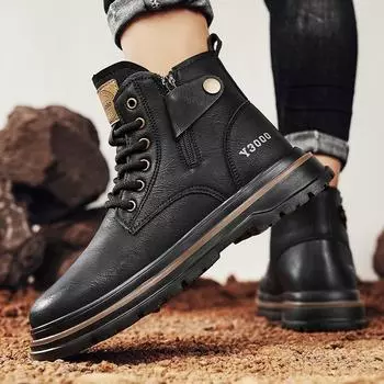 Autumn and winter high top men s leather shoes Trendy Classic Style Daily office leisure party Outdoor hiking adult youth boots 39 чёрный