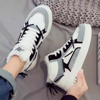 Autumn and winter high-top velvet thickened warm cotton shoes sports board shoes snow boots men s shoes Martin boots canvas trendy shoes winter shoes 39