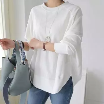 Autumn and Winter Hoodie Women s Slit Round Neck Long Sleeved Temperament Base Shirt Top M