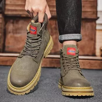 Autumn and winter Internet celebrities popular hot-selling large size first layer pigskin high quality Martin boots rhubarb boots cotton warm 38