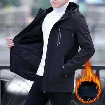 Осенняя и зимняя куртка Куртка мужская Свободный тренчкот с капюшоном Мужское пальто плюс кашемировое теплое мужское M