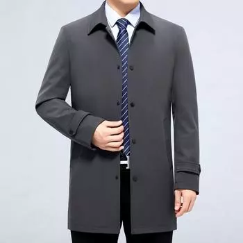 Осенне-зимняя куртка мужская с лацканами для руководителей среднего возраста, ветровка средней длины 170