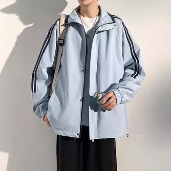 Autumn and Winter Jacket Men s Loose Stand-up Collar Outdoor Casual Cardigan Teen Jacket S чёрный