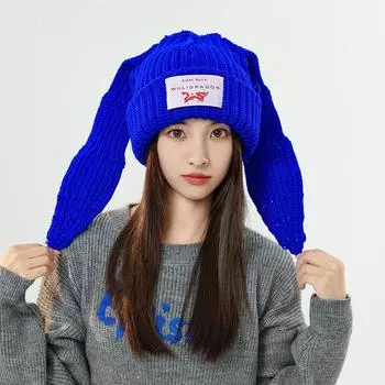 Autumn and winter knitted hats, cute piggy cat ears knitted wool hats, warm and thickened knitted wool hats темно-коричневого