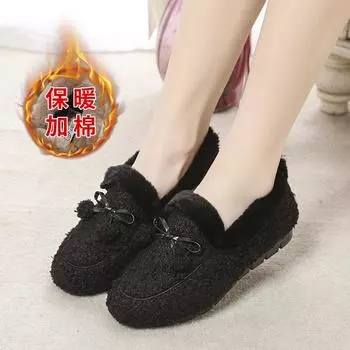 Autumn and winter Korean version of women s cotton shoes, velvet cotton slippers, Doudou shoes, student flat-bottomed casual one-pedal fluffy sho 35