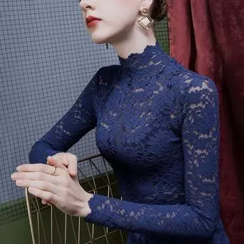 Осенне-зимнее кружевное нижнее пальто женское с высоким воротом облегающее плюшевое утолщенное модное боди в стиле вестерн новый зимний стиль S-Plush зелёный