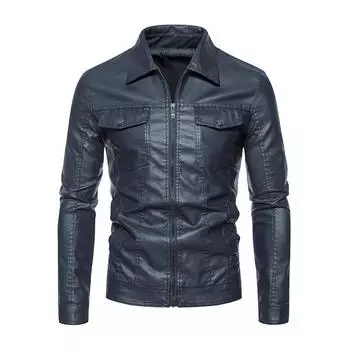 Autumn and Winter Lapel Casual Men s Leather Jacket Business Thin Zipper Leather Jacket Men s PU Trendy M