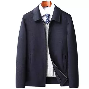 Autumn and Winter Lapel Double-sided Nylon Jacket Men s Casual Jacket Middle-aged and Elderly Jacket Dad s Jacket Men s Jacket M