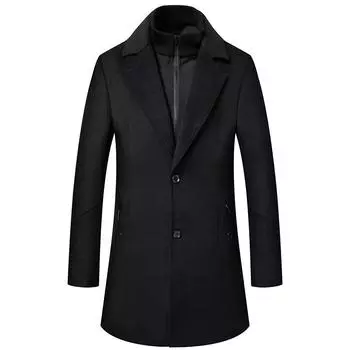 Осенне-зимнее шерстяное пальто с воротником-лацканом Модное мужское шерстяное пальто с двойным воротником Пальто Шерстяное пальто M серый