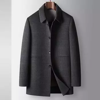 Осенне-зимняя куртка с отворотом и пуховой подкладкой для людей среднего и молодого возраста, двусторонняя шерстяная термокуртка для бизнеса 170 серый