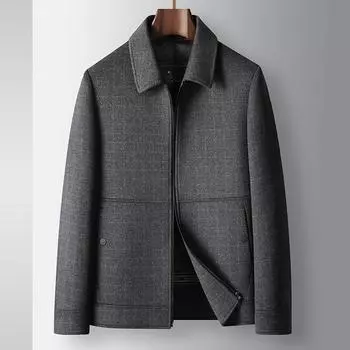 Autumn and Winter Lapel Zipper Business Unloading Down Liner Thousand Bird Grid Wool Jacket Tide 170