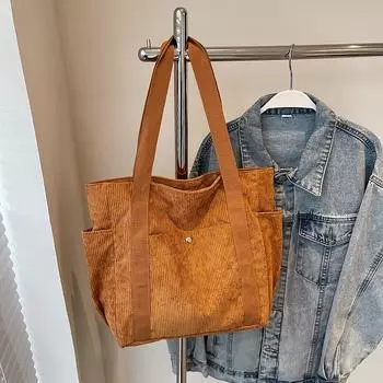 Autumn And Winter Large-Capacity Bags, Women S Corduroy Tote Bags, College Students Class Commuting Shoulder Bags светло-коричневого