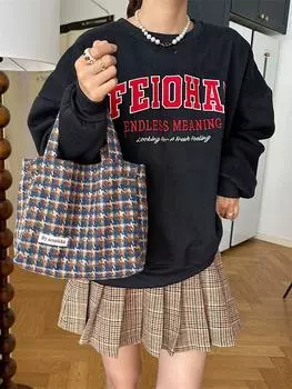 Autumn and winter large-capacity bags women s bags new fashion thousand bird grid portable tote bag casual woolen bag