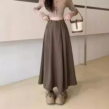 Осенне-зимняя юбка большого размера для женской одежды, новая юбка с высокой талией и драпировкой А-образного силуэта, тонкая и толстая, MM, большая юбка-зонтик S