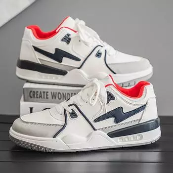 Autumn And Winter Leather Men S White Shoes Fashion Color Matching Leisure Sports Low-Top Lace-Up Heightening Board Shoes 39