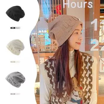 Autumn and winter letter stack hat milliner s hat ear protector headgear retro elastic knitted hat cold hat 55-60cm чёрный