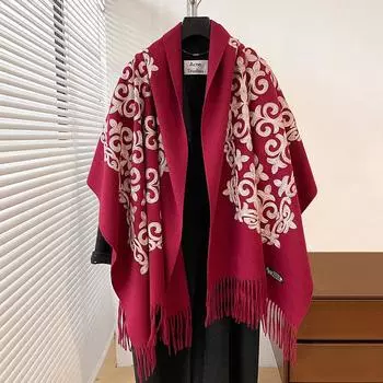 Autumn And Winter Literary And Artistic Retro Ethnic Style Embroidery Women S Warm Scarves Are Fashionable 185-65cm красный